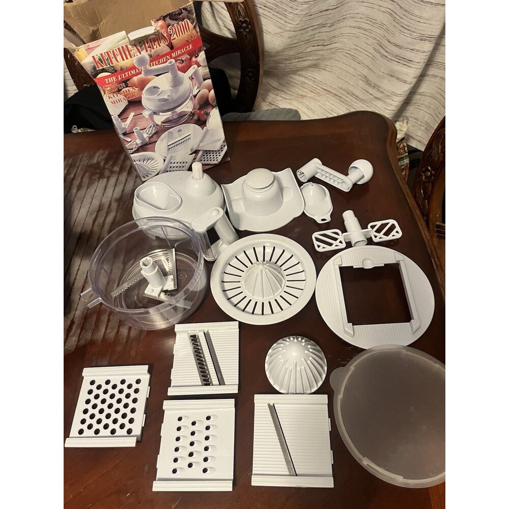 Kitchen Plus 2000 Hand Operated Food Processor White Combo 15 Piece Open Box